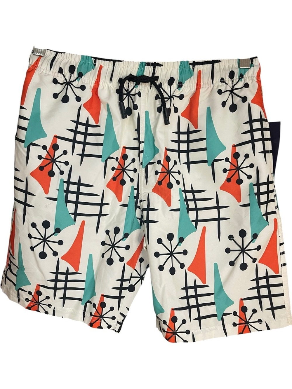 AK Atomic Age Print Swim Board Shorts White Teal